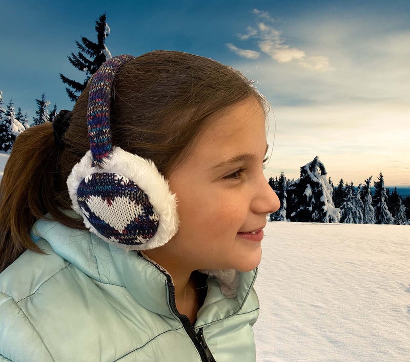 N'Ice Caps Kids Earmuffs Girls Winter Warm Adjustable Soft Plush Padded (One size fits all, Winter White Hearts) - Image 2